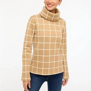 J. Crew Factory Camel Windowpane Turtleneck Sweater